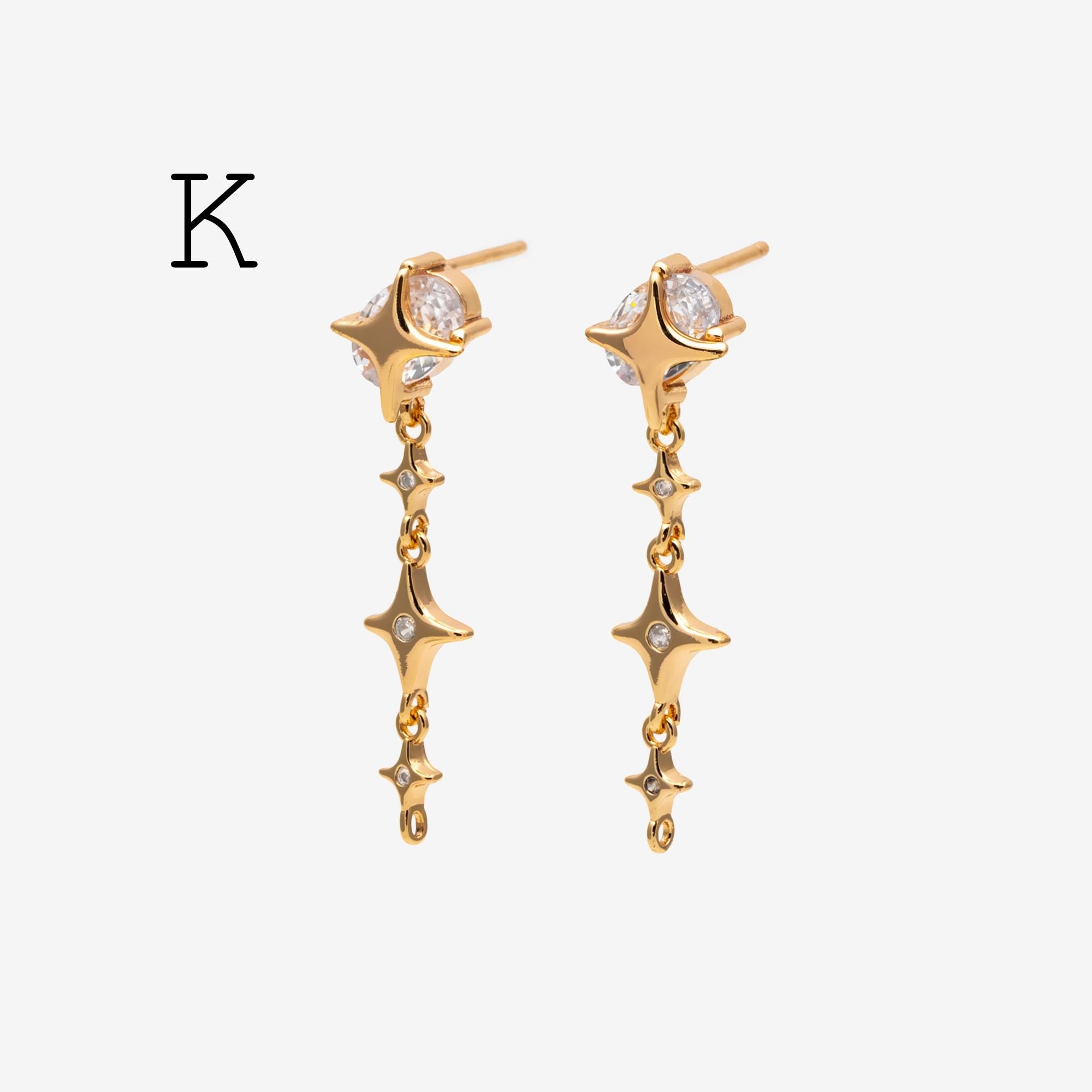 10pcs Star Chain Earring, 18x8mm, Gold Plated Brass Stud Earrings (#GB-1869)